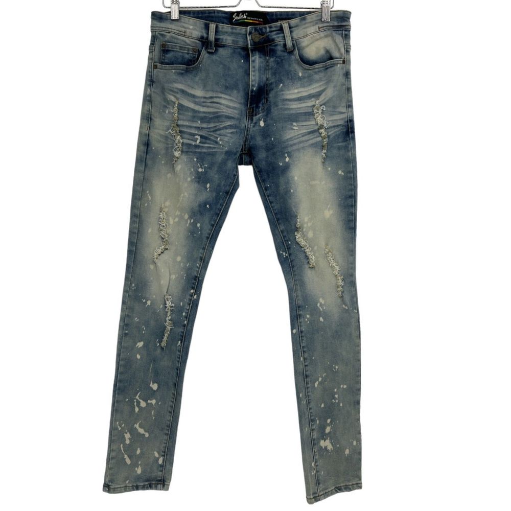 Switch jeans 32 x 32 mens distressed stone washed bleached skinny slim denim